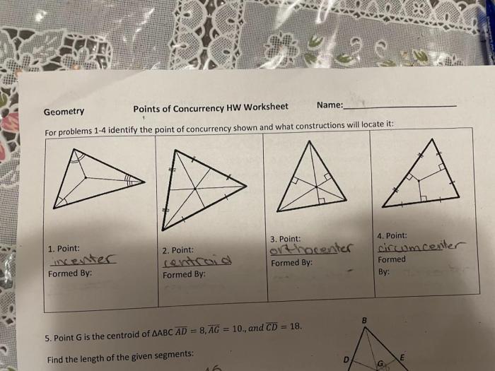 Geometry points of concurrency worksheet